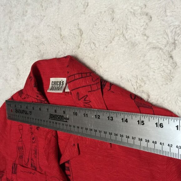 Chico's Design Womens Button-Down Silk Linen Long Sleeve Shirt Blouse Size 8 Red - Picture 5 of 8